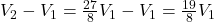 V_2 - V_1 = \frac{27}{8}V_1 - V_1 = \frac{19}{8}V_1